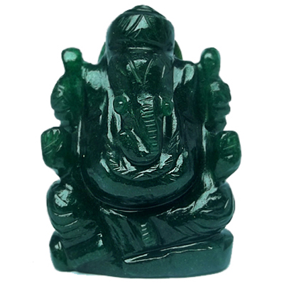 Dark Green Jade Gemstone Ganesh Idol