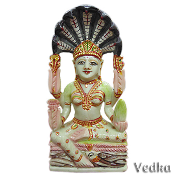 Jain Religious Statues - Jain Goddess Padmavati Serpentine Gemstone Idol Painting Art