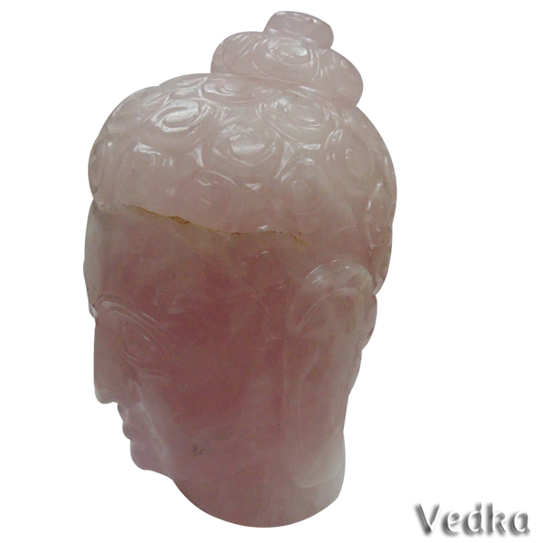 Unique Rose Quartz Gemstone Buddha Head Sculpture Temple Home Decor Display