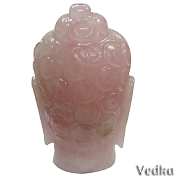 Unique Rose Quartz Gemstone Buddha Head Sculpture Temple Home Decor Display