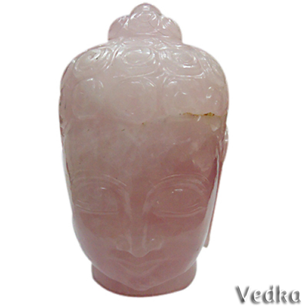 Unique Rose Quartz Gemstone Buddha Head Sculpture Temple Home Decor Display