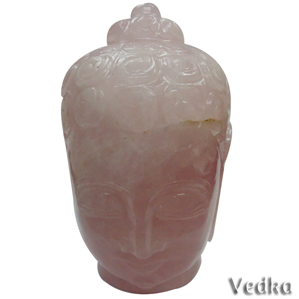 Unique Rose Quartz Gemstone Buddha Head Sculpture Temple Home Decor Display