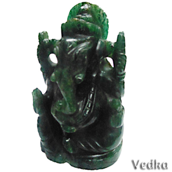 Beautiful Antique Style Seated Dark Green Aventurine Gemstone Ganesh Statue