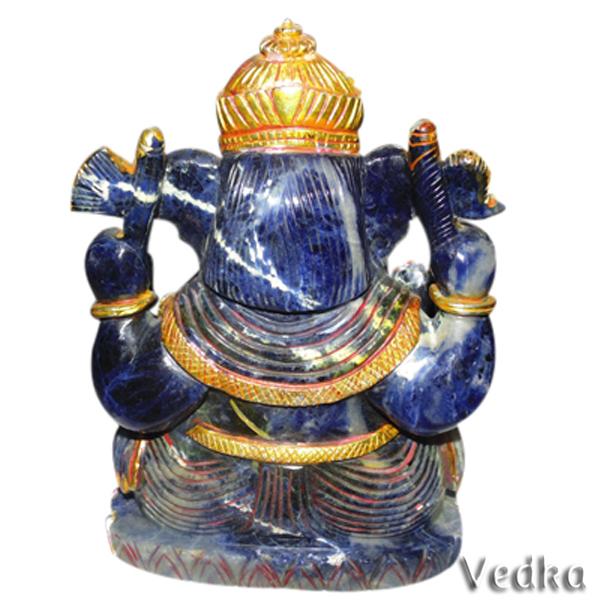 indian god Rich Blue Sodalite Gemstone Good Luck HIndu God Ganesh statue crystal carving