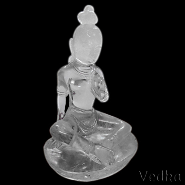 Fine Quality Clear Quartz Healing Crystal Carved Tibetan Buddhist Manjushri Statue