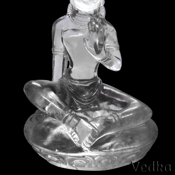 Fine Quality Clear Quartz Healing Crystal Carved Tibetan Buddhist Manjushri Statue