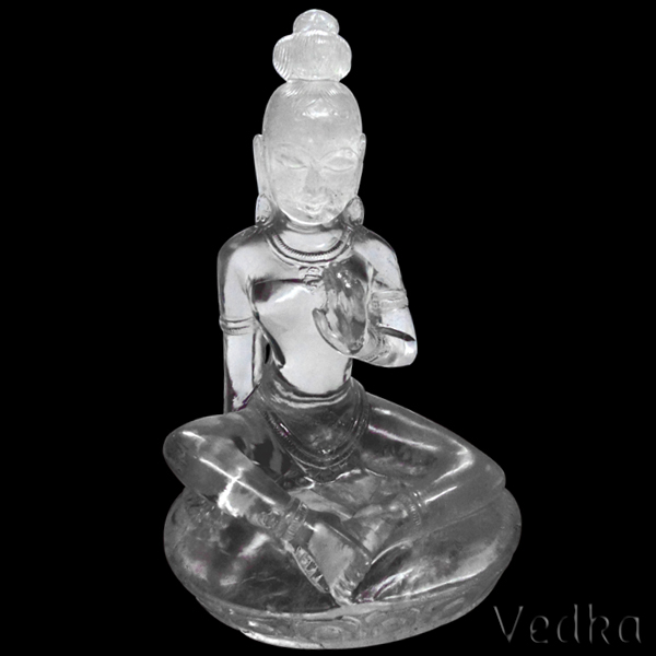 Fine Quality Clear Quartz Healing Crystal Carved Tibetan Buddhist Manjushri Statue