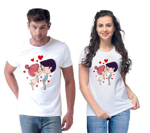 Printed Men And Women Round Neck T-Shirt (Pack Of 2)