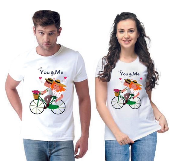 You and Me Printed Men And Women Round Neck T-Shirt (Pack Of 2)