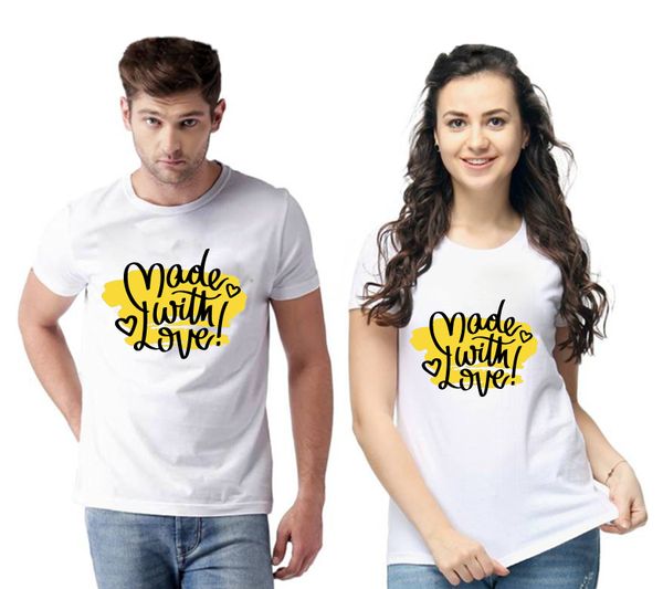 Made With Love Printed Men And Women Round Neck T-Shirt (Pack Of 2)