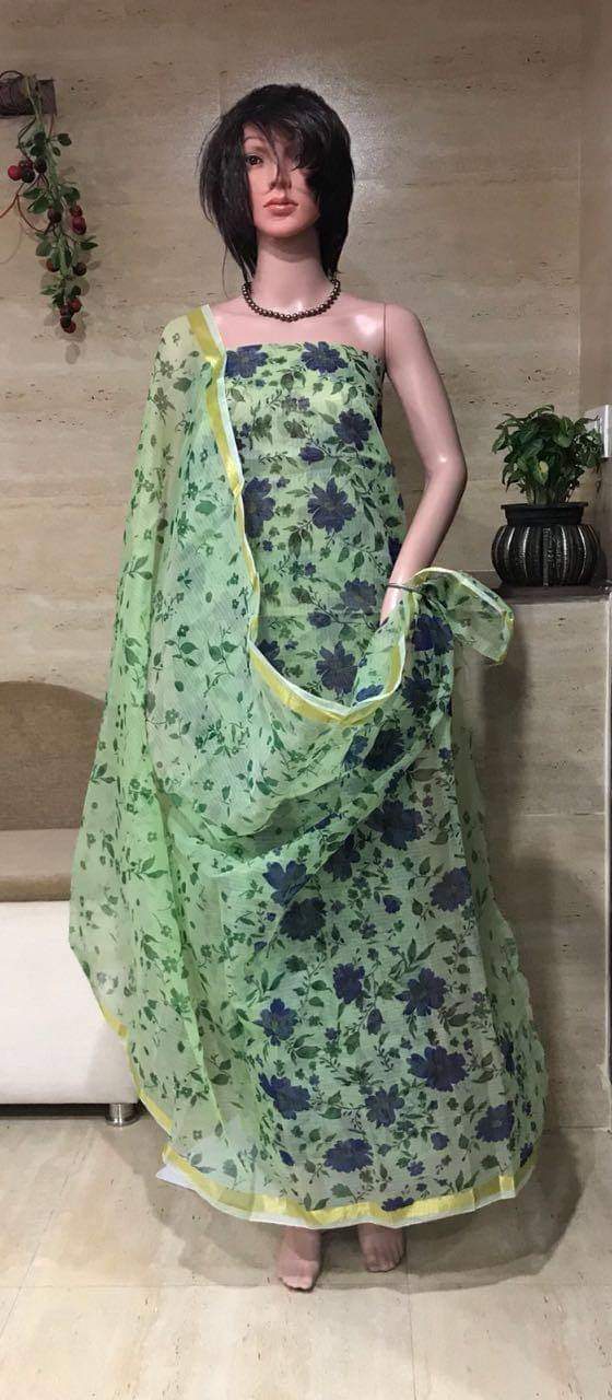 Kota Doriya Flower Printed Suits (Pista Color)