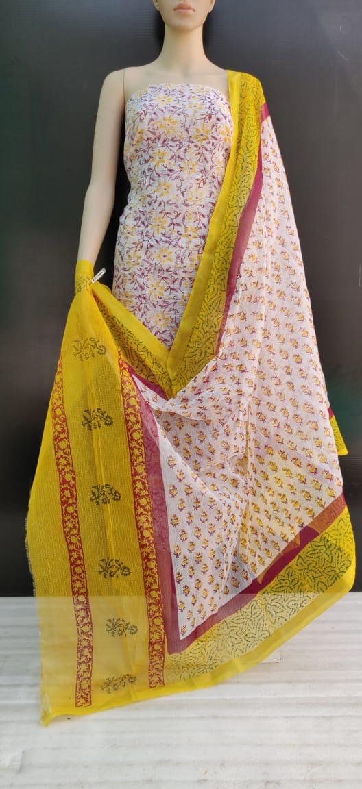 Kota Doriya Dye Print Suits Yellow & Maroon Color