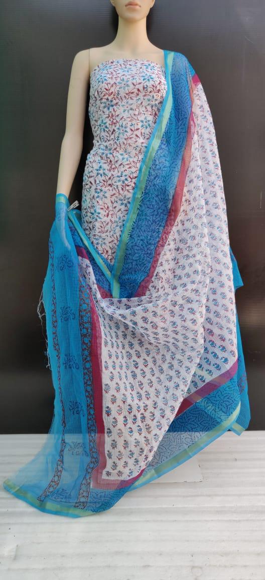 Kota Doriya Dye Print Suits Blue & White Color