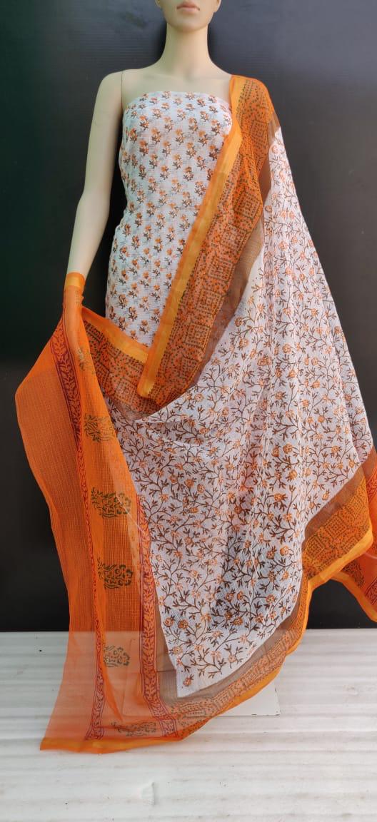 Kota Doriya Dye Print Suits Orange & White Color