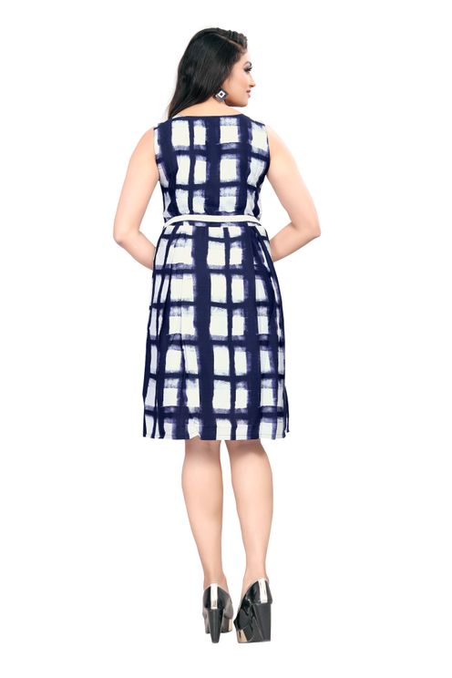 American Crepe Fit And Flare Dress Blue and White Color