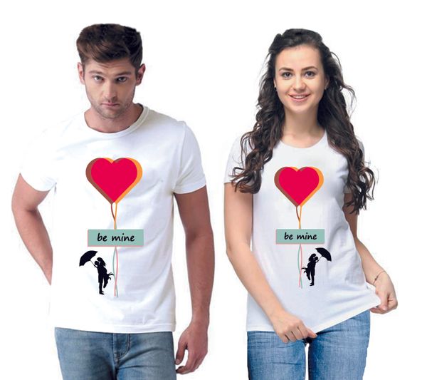 Be Mine Printed Men And Women Round Neck T-Shirt (Pack Of 2)