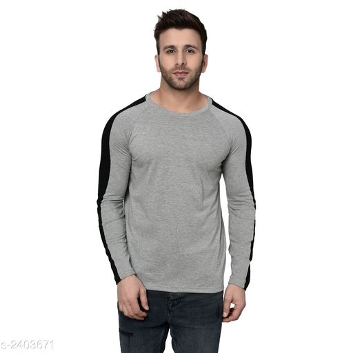 Mens Ash Grey and Black Cotton Stylish T-shirts