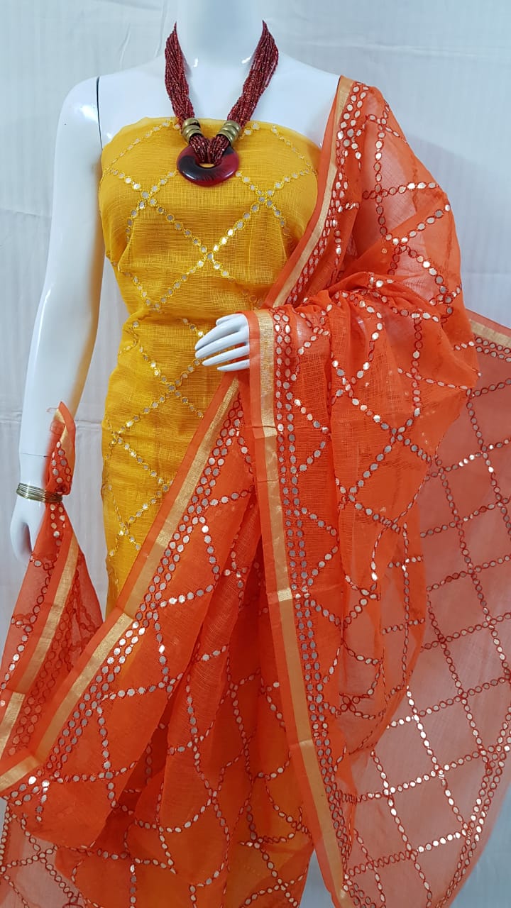 yellow suit with orange dupatta