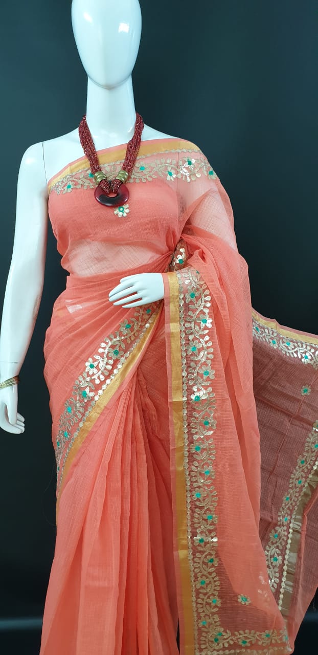 Kota Doriya Gota Patti Sarees Light Pink Color With Blouse