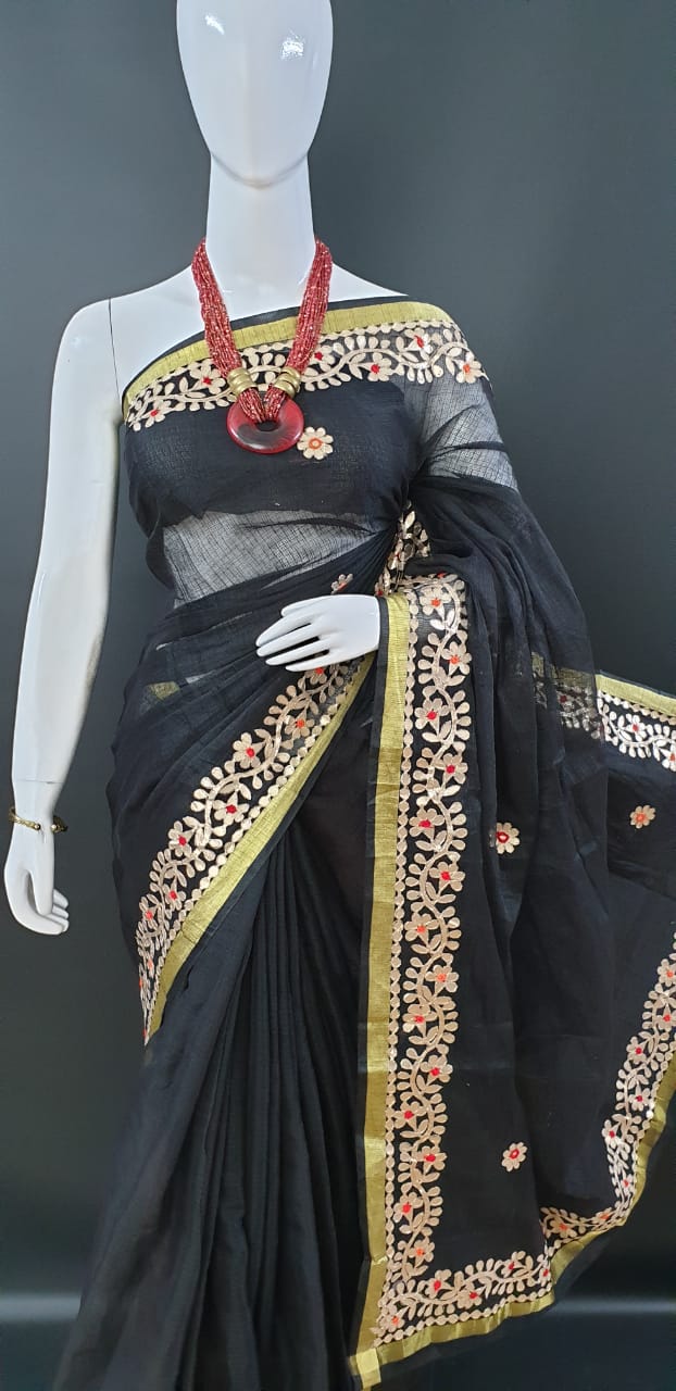 Kota Doriya Gota Patti Sarees Black Color With Blouse