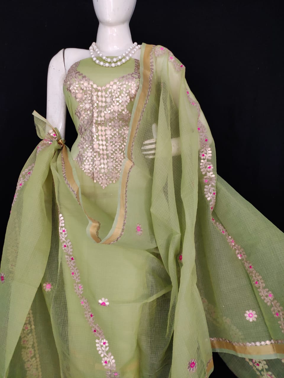 Kota Doriya Gota Patti Suits with Dupatta Green Pista Color