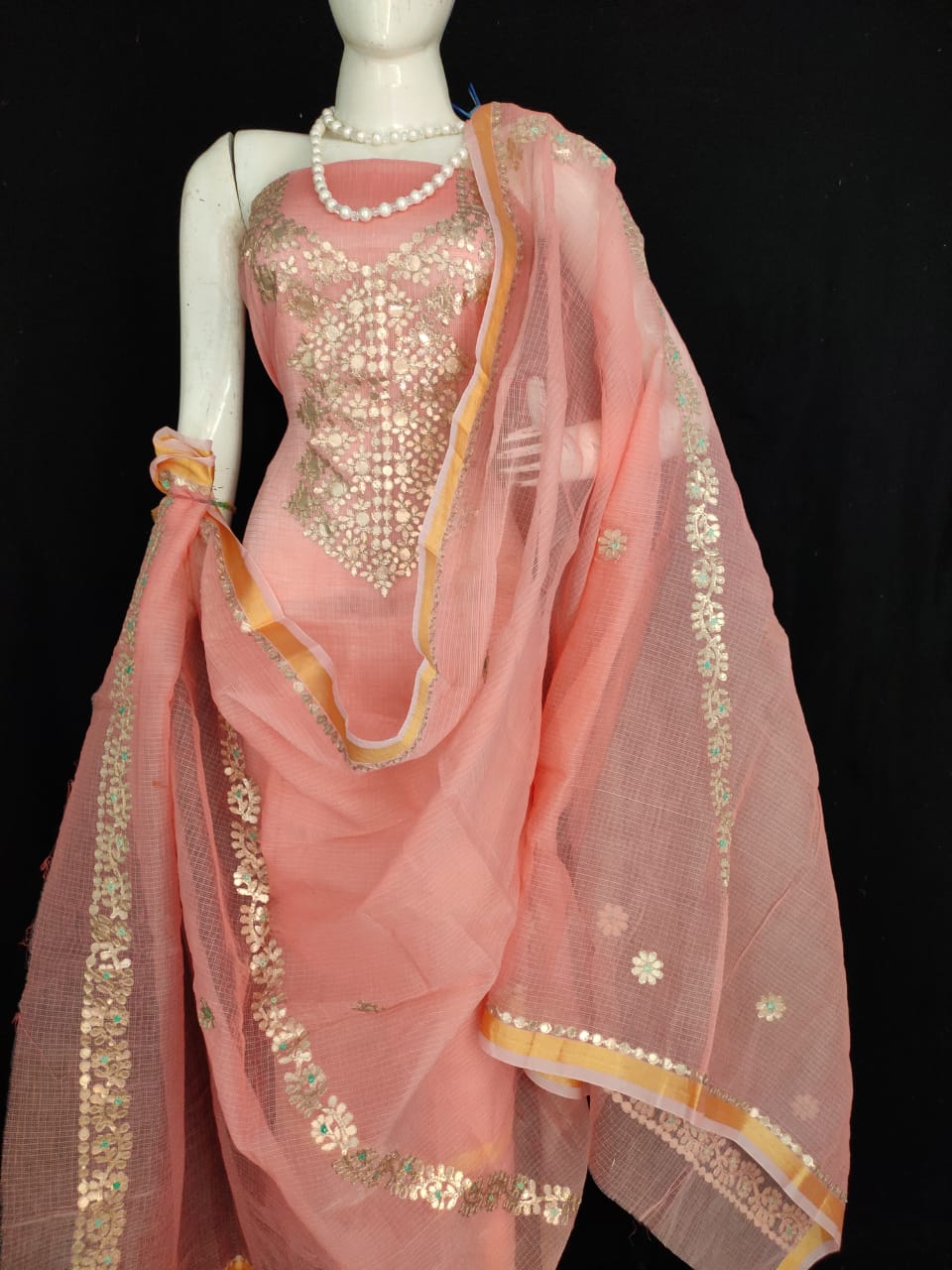 Kota Doriya Gota Patti Suits with Dupatta Light Pink Color