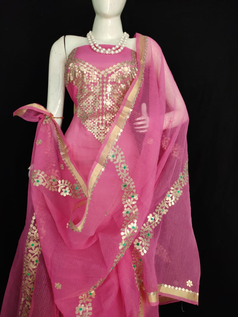 Kota Doriya Gota Patti Suits with Dupatta Dark Pink Color