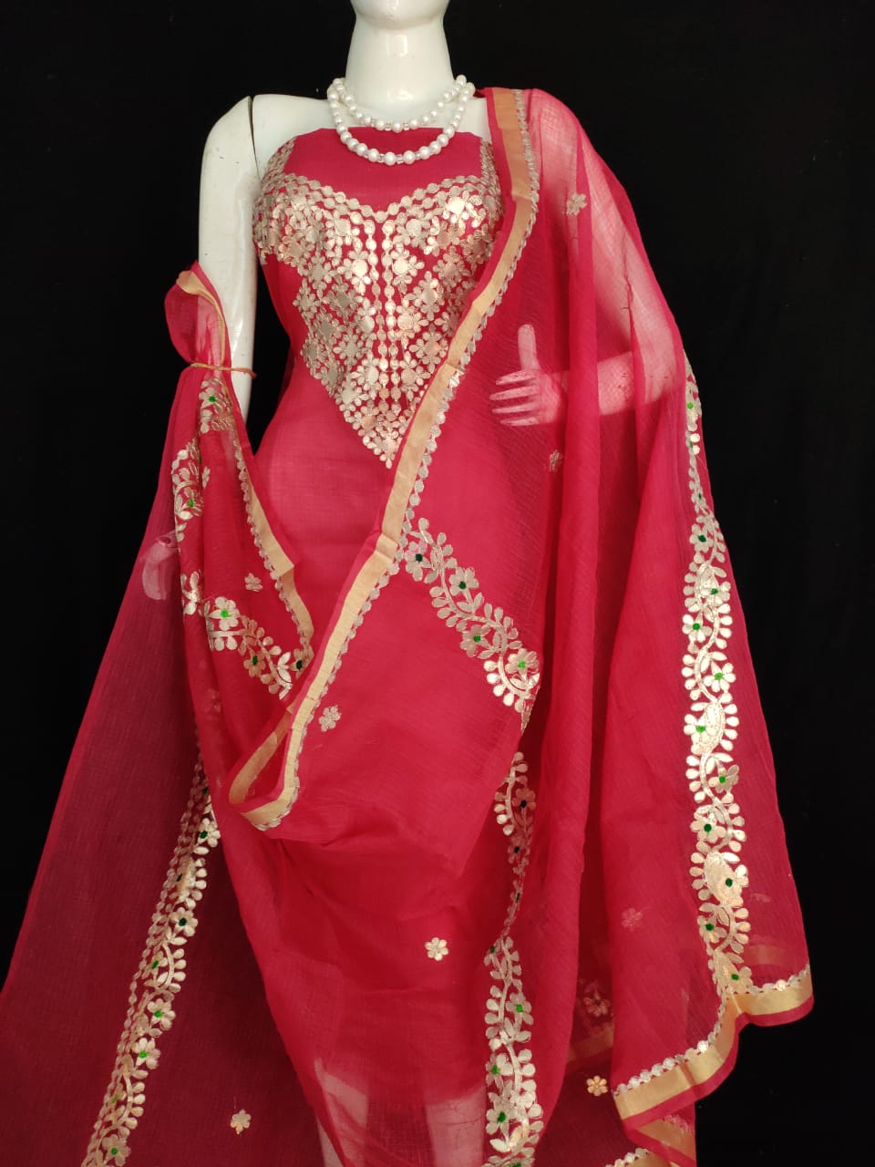 Kota Doriya Gota Patti Suits with Dupatta Red Color