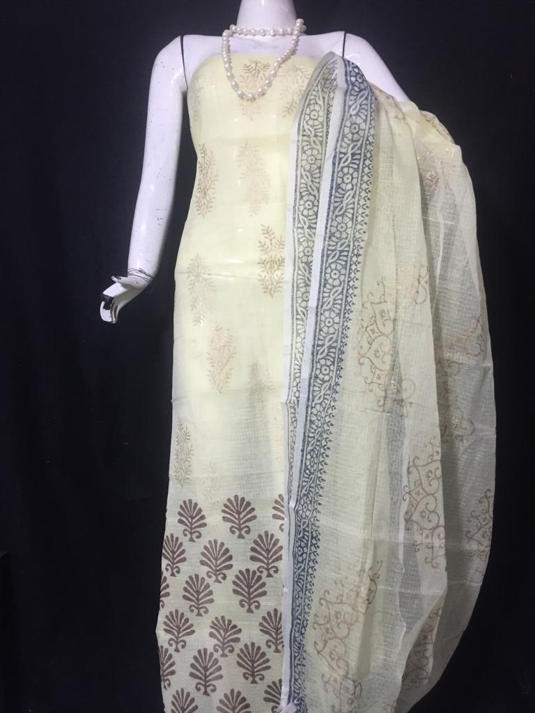 Kota Doriya Golden Off White Color Suits and  Off White Color Dupatta