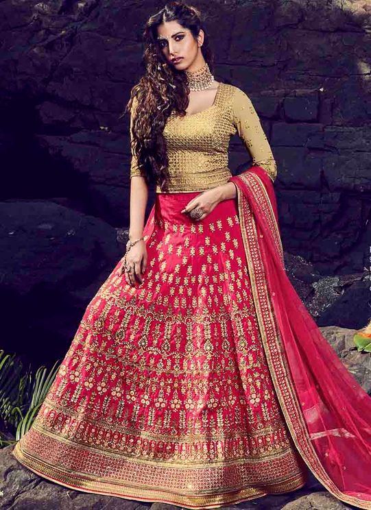 Bhagalpuri Silk Zari Handwork Stone Zarkan Semi Stitched Lehenga Choli