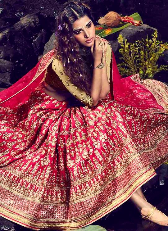 Bhagalpuri Silk Zari Handwork Stone Zarkan Semi Stitched Lehenga Choli