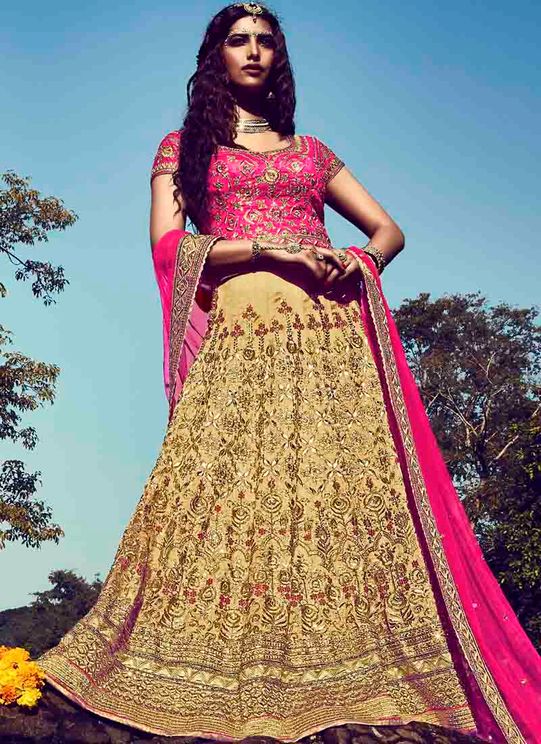 Bhagalpuri Silk Zari Embroidery Work With Handwork Stone Zarkan Semi Stitched Lehenga Choli