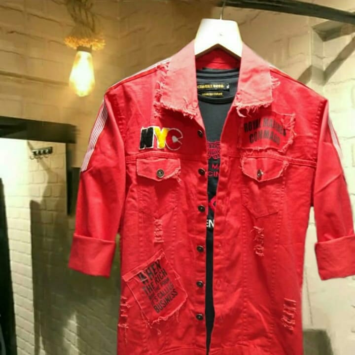 Denim Red Color Jacket For Men