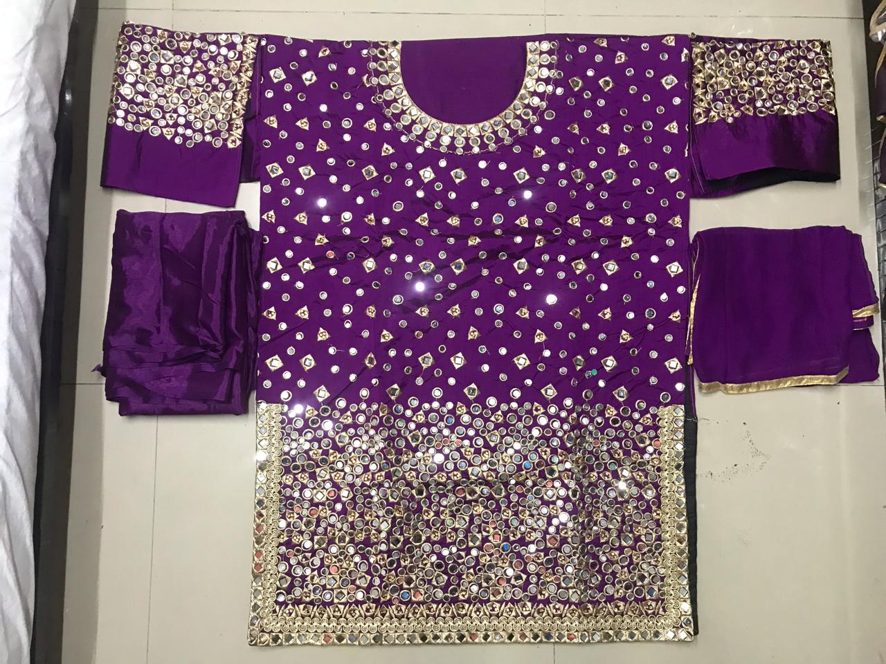 Patiyala Real Mirror Work Taffeta Silk Top With Bottom and Dupatta