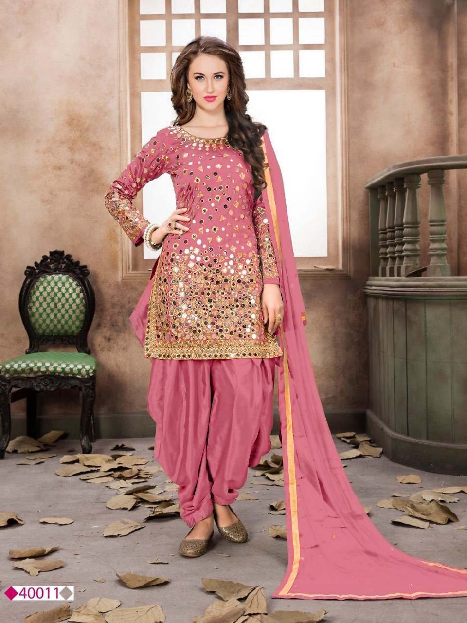 Patiyala Real Mirror Work Taffeta Silk Top With Bottom and Dupatta